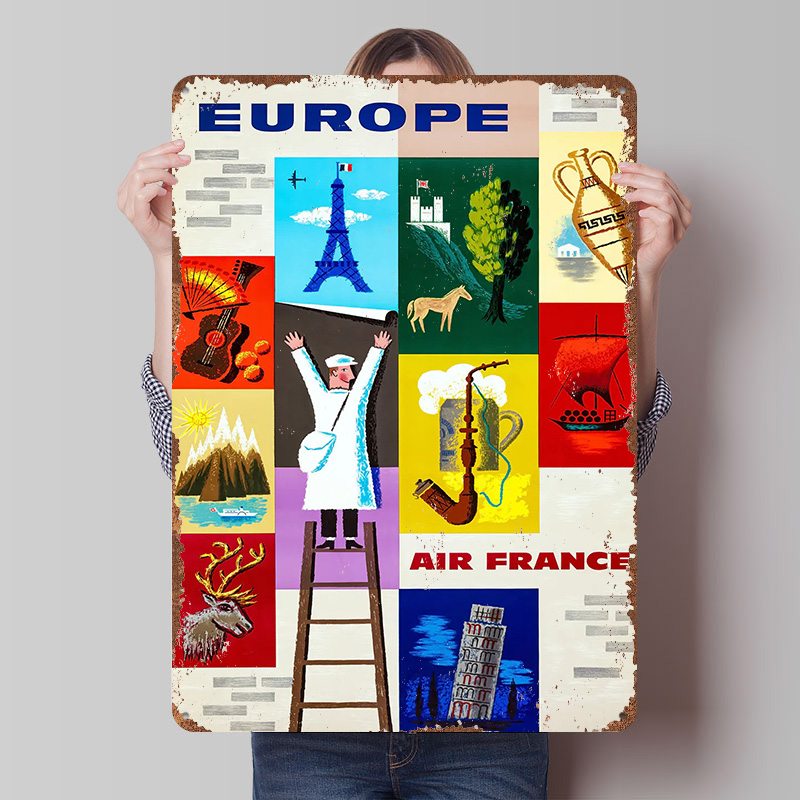 Retro Gaming France - Poster Logam Perjalanan Eropa Air France,