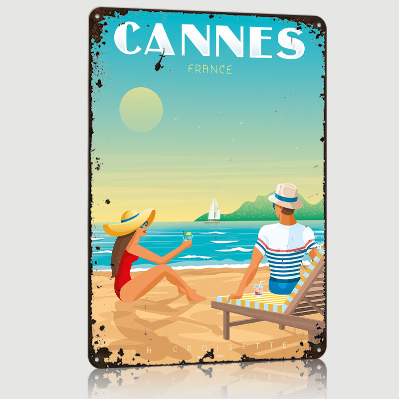 Retro Gaming France - Poster Cannes Prancis Kustom, Papan Logam