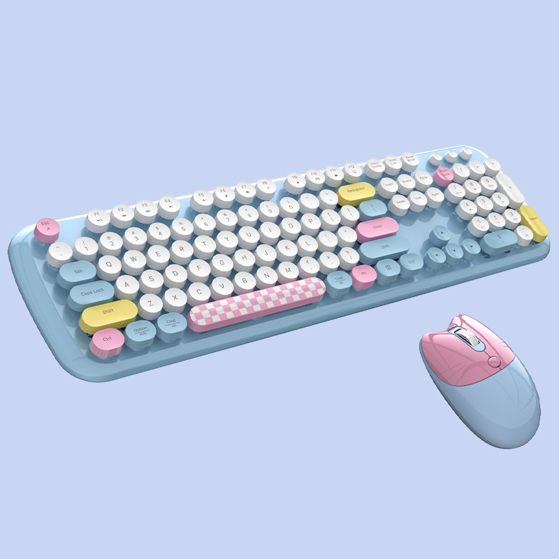 Retro Gaming Kc - Keyboard Nirkabel Bulat Retro Warna Permen